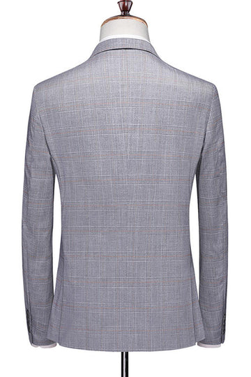 Grey Plaid Notched Lapel 3 Pieces Men's Formal Suits